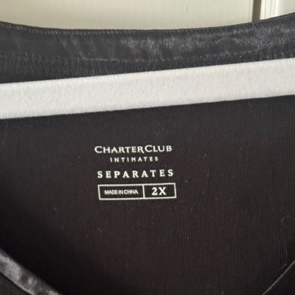 Charter Club Womens Intimates Sleepwear Black Top Pink Black Striped Pants 2X - Picture 6 of 15